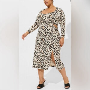 Torrid Black and cream animal print Midi dress cut outs front slit large NEW